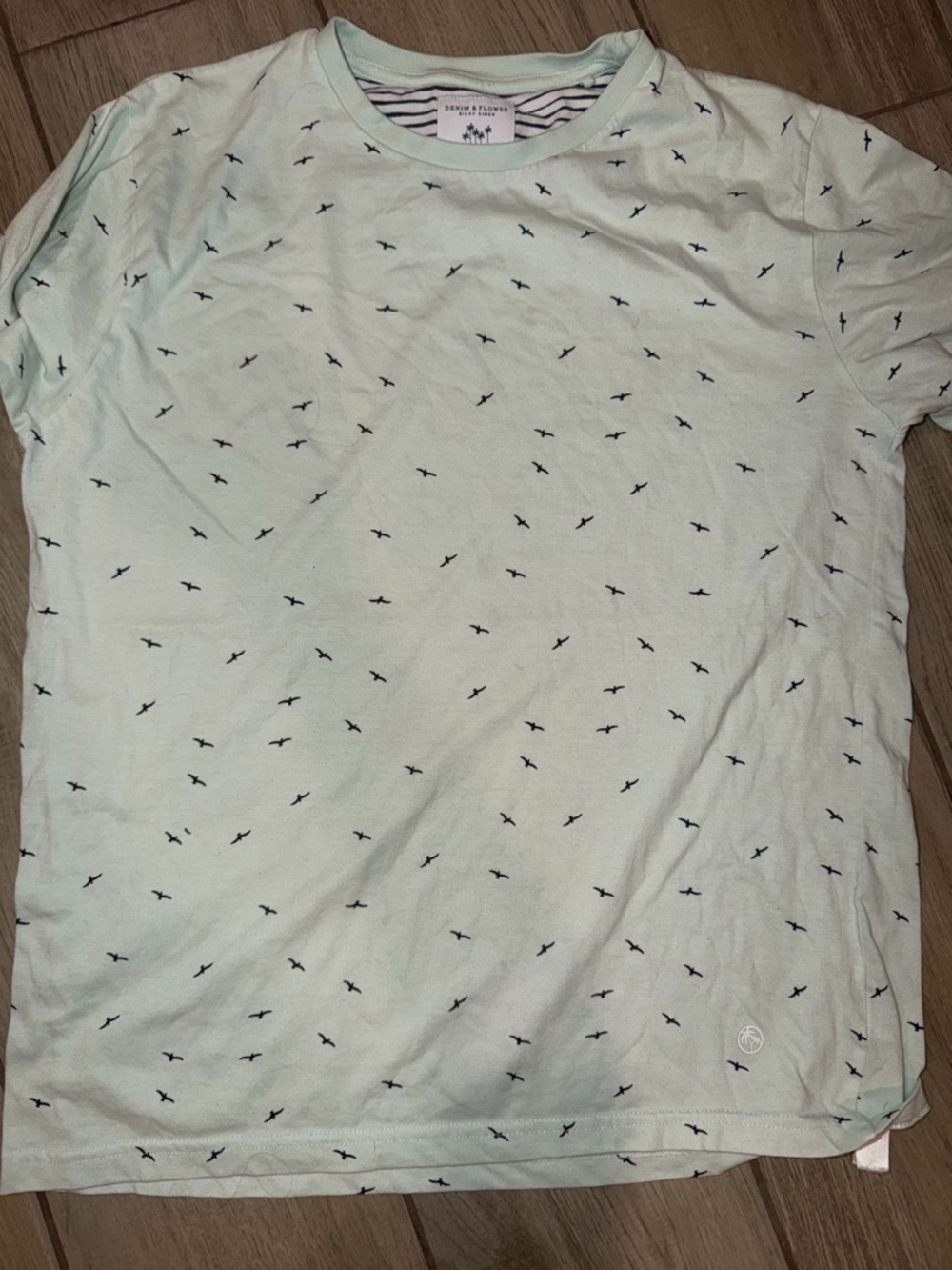 Denim & Flower Light Mint Short-Sleeve Tee with Navy Bird Print